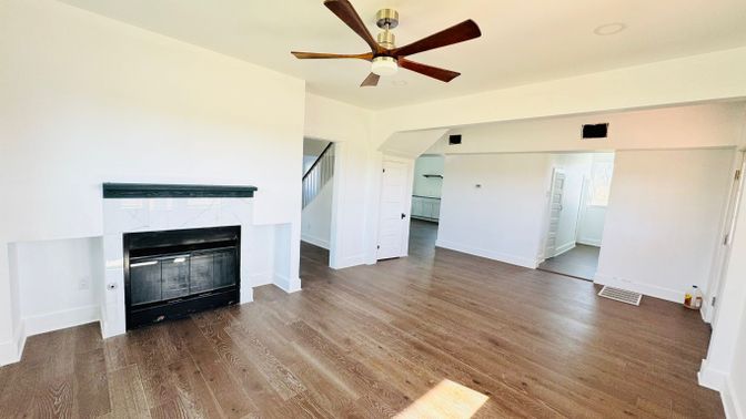 Empty room, Fireplace, Interior, Wood Texture Flooring