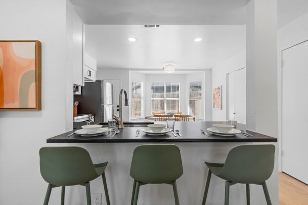 Dining room, Interior, Kitchen, Recessed Lighting, Wood Texture Flooring