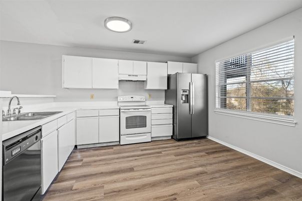 Interior, Kitchen, Stainless Steel Appliances, Wood Texture Flooring