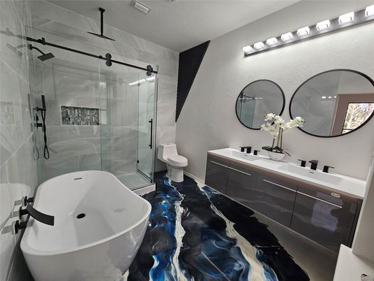 Bathroom, Dual Sink Vanities, Free Standing Baths, Glass Shower, Interior