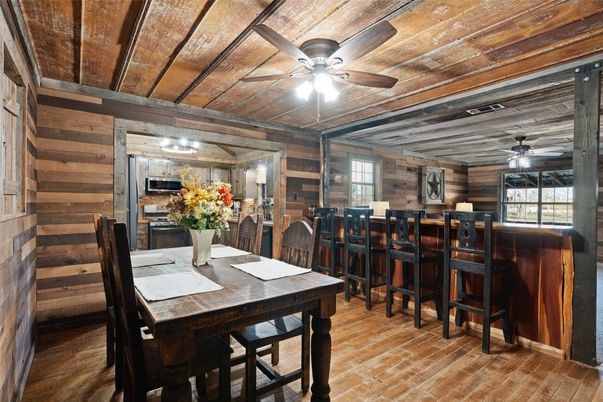 Dining room, Interior, Wooden Ceilings, Wood Texture Flooring, Wooden Walls
