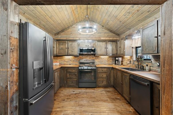 Interior, Kitchen, Stainless Steel Appliances, Wooden Ceilings, Wood Texture Flooring
