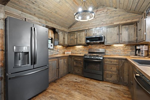 Interior, Kitchen, Pendant Lights, Stainless Steel Appliances, Wooden Ceilings, Wood Texture Flooring