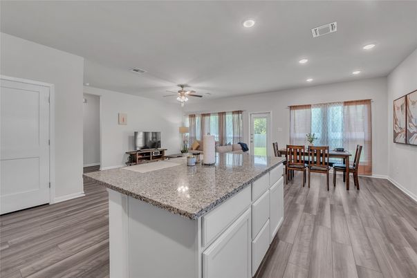 Dining room, Interior, Recessed Lighting, Wood Texture Flooring