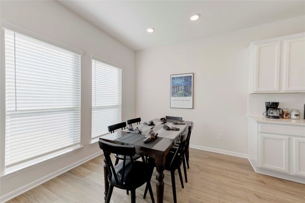 Dining room, Interior, Recessed Lighting, Wood Texture Flooring