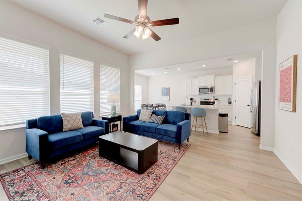 Interior, Kitchen, Living room, Recessed Lighting, Stainless Steel Appliances, Wood Texture Flooring
