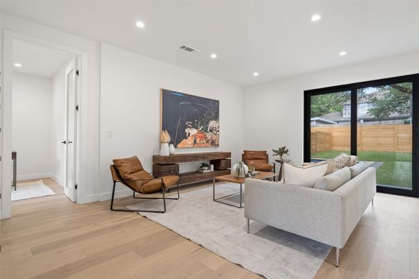 Interior, Living room, Recessed Lighting, Wood Texture Flooring