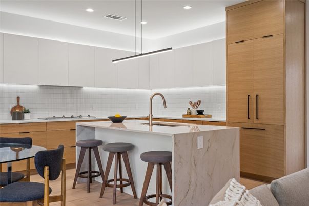 Interior, Kitchen, Pendant Lights, Recessed Lighting, Wood Texture Flooring