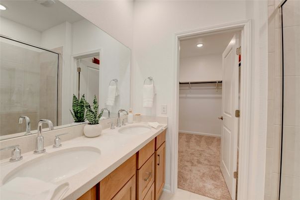 Bathroom, Dual Sink Vanities, Glass Shower, Interior, Recessed Lighting, Walk-in Closets