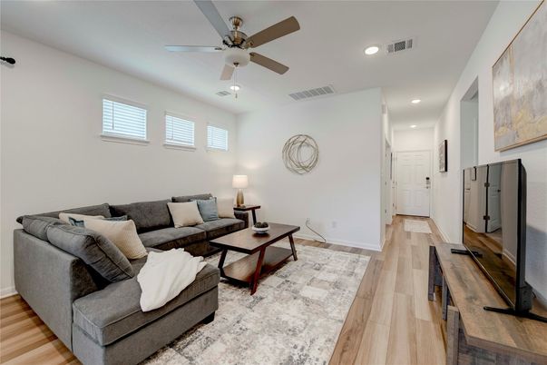 Interior, Living room, Recessed Lighting, Wood Texture Flooring