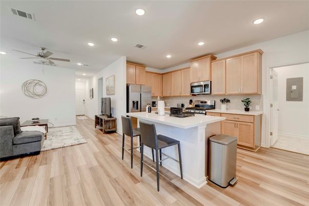 Interior, Kitchen, Recessed Lighting, Wood Texture Flooring