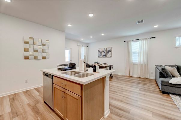 Dining room, Interior, Kitchen, Recessed Lighting, Wood Texture Flooring