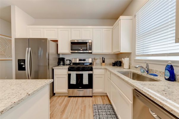 Interior, Kitchen, Stainless Steel Appliances, Wood Texture Flooring