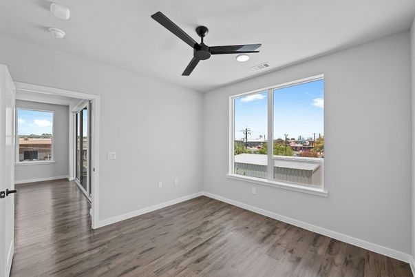 Empty room, Interior, Recessed Lighting, Wood Texture Flooring
