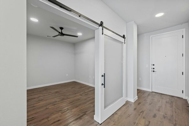 Empty room, Interior, Recessed Lighting, Wood Texture Flooring
