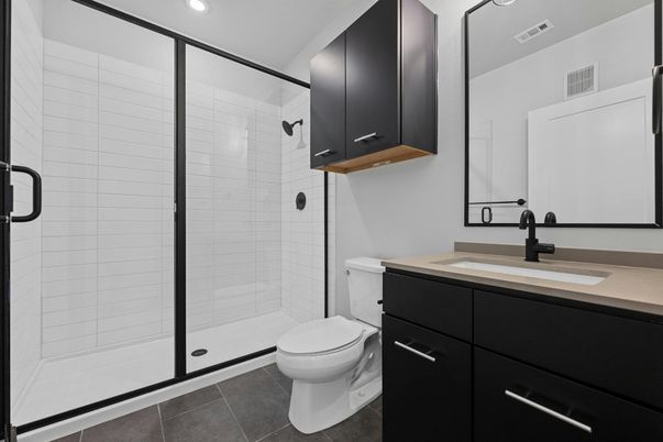 Bathroom, Glass Shower, Interior, Recessed Lighting