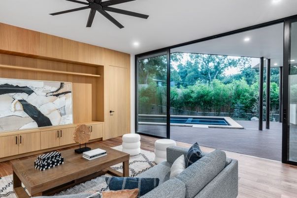 Interior, Living room, Recessed Lighting, Wood Texture Flooring