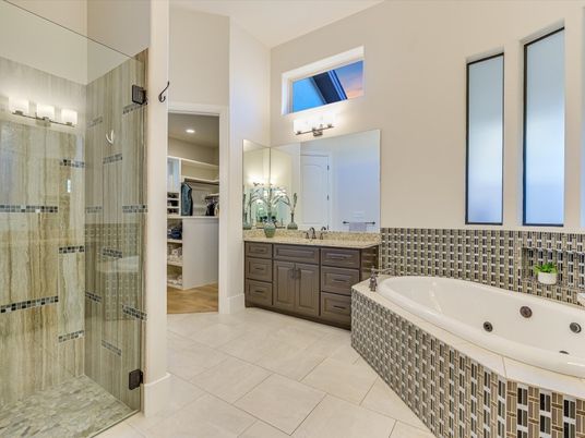 Bathroom, Dual Sink Vanities, Glass Shower, Interior, Recessed Lighting