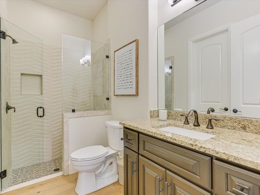 Bathroom, Glass Shower, Interior, Wood Texture Flooring