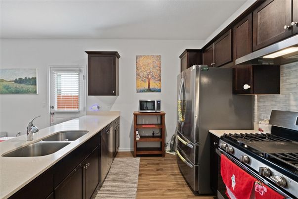 Interior, Kitchen, Stainless Steel Appliances, Wood Texture Flooring