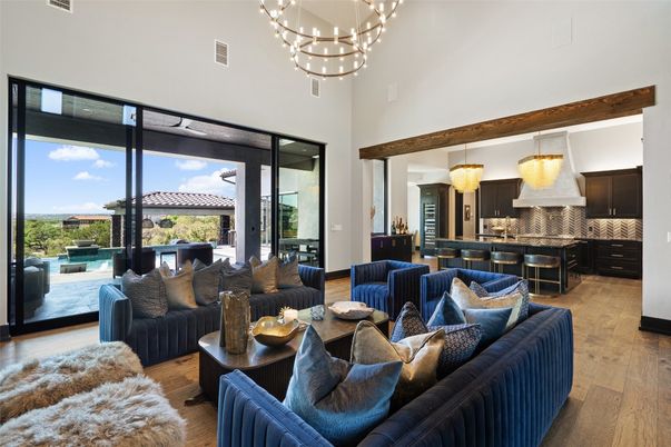 Interior, Kitchen, Living room, Pendant Lights, Wood Texture Flooring