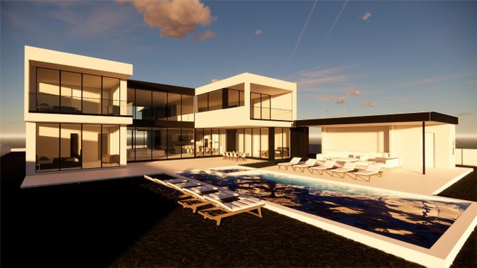 Backyard, Exterior, Facade, Pool, Modern