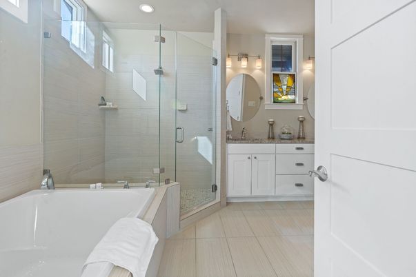 Bathroom, Dual Sink Vanities, Glass Shower, Interior, Recessed Lighting