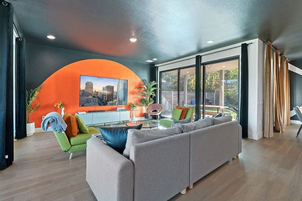 Interior, Living room, Recessed Lighting, Wood Texture Flooring