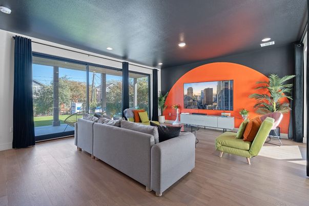 Interior, Living room, Recessed Lighting, Wood Texture Flooring