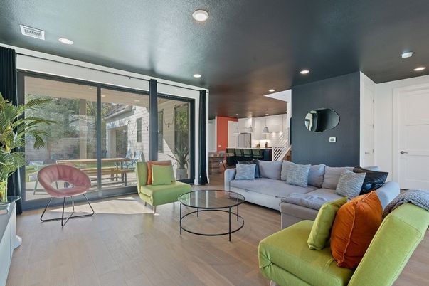 Interior, Kitchen, Living room, Recessed Lighting, Wood Texture Flooring