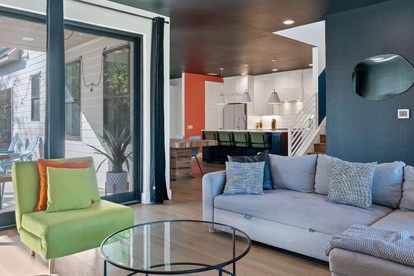 Interior, Kitchen, Living room, Pendant Lights, Recessed Lighting, Wood Texture Flooring