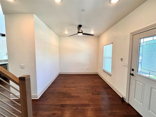 Empty room, Interior, Recessed Lighting, Wood Texture Flooring