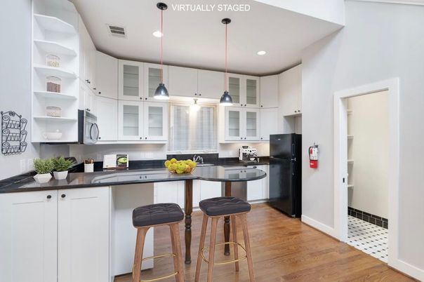 Interior, Kitchen, Pendant Lights, Recessed Lighting, Wood Texture Flooring