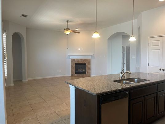Fireplace, Interior, Kitchen, Pendant Lights, Recessed Lighting