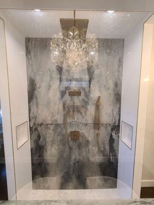 Bathroom, Glass Shower, Interior, Marble Walls