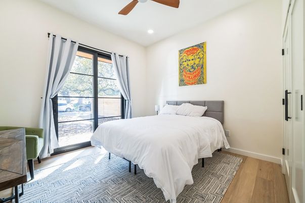 Bedroom, Interior, Recessed Lighting, Wood Texture Flooring