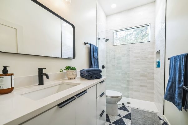 Bathroom, Glass Shower, Interior, Recessed Lighting
