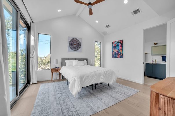 Bedroom, Interior, Recessed Lighting, Wood Texture Flooring
