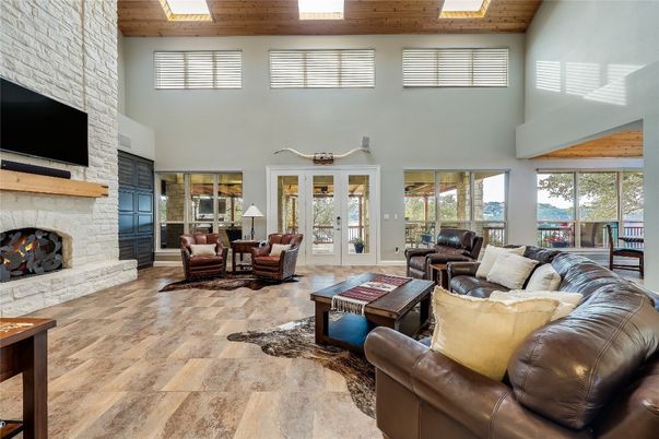 Fireplace, Interior, Living room, Stone Walls, Wooden Ceilings