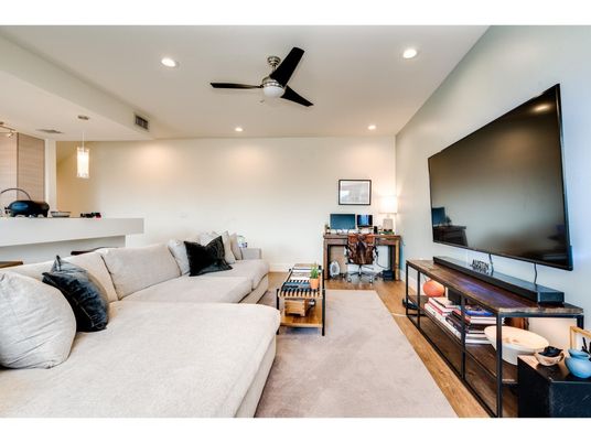 Home Office, Interior, Living room, Pendant Lights, Recessed Lighting, Wood Texture Flooring