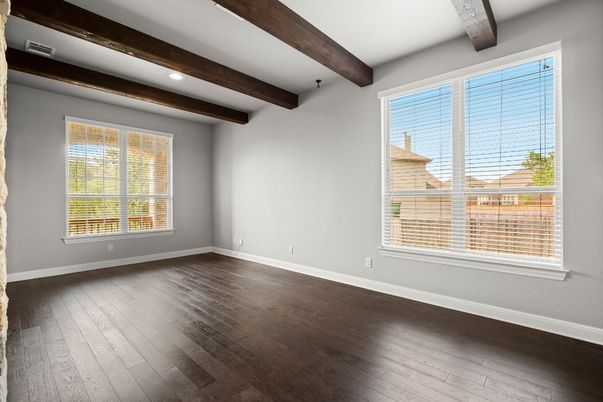 Empty room, Interior, Recessed Lighting, Wooden Beams, Wood Texture Flooring