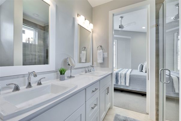 Bathroom, Bedroom, Dual Sink Vanities, Glass Shower, Interior, Recessed Lighting