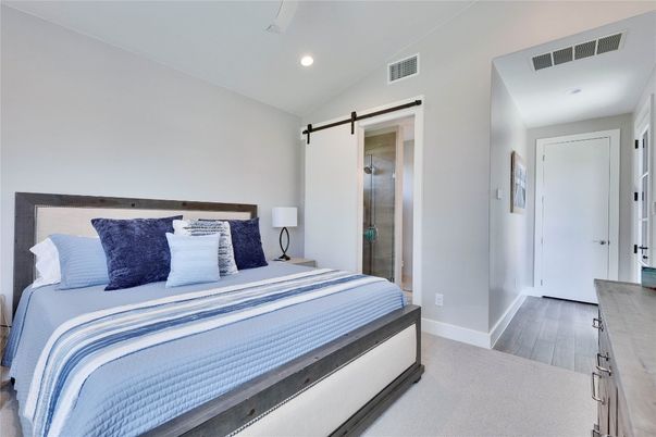 Bedroom, Interior, Recessed Lighting, Wood Texture Flooring