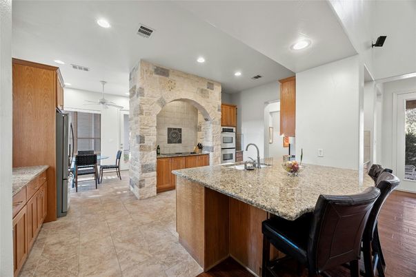 Dining room, Interior, Kitchen, Recessed Lighting, Stone Walls