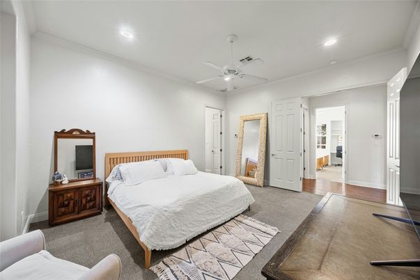 Bedroom, Interior, Recessed Lighting, Wood Texture Flooring