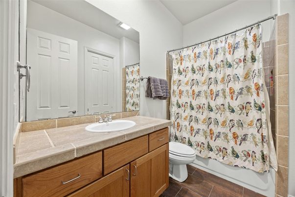 Bathroom, Interior, Tile Countertops, Wood Texture Flooring