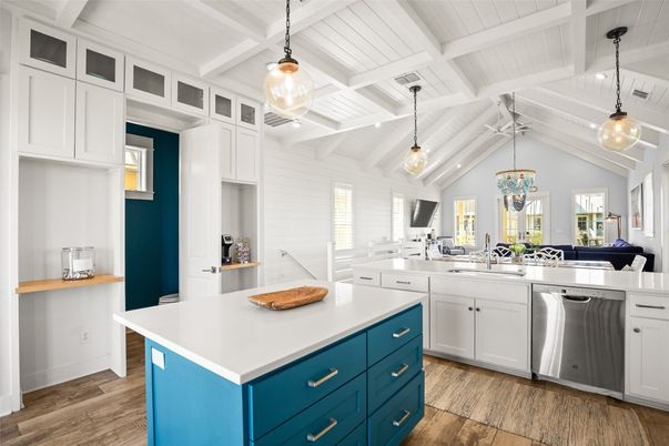 Interior, Kitchen, Pendant Lights, Stainless Steel Appliances, Wood Texture Flooring