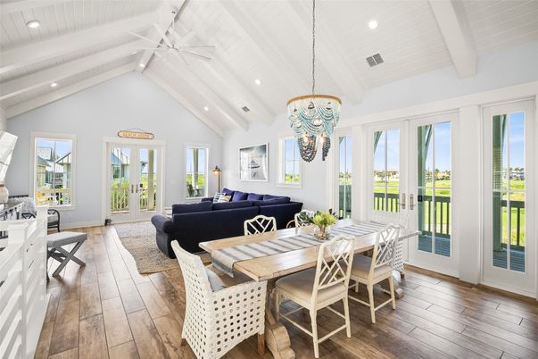Chandelier, Dining room, Interior, Living room, Pendant Lights, Recessed Lighting, Wood Texture Flooring