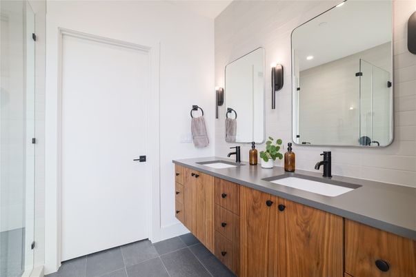 Bathroom, Dual Sink Vanities, Glass Shower, Interior, Recessed Lighting