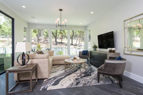 Chandelier, Interior, Living room, Recessed Lighting, Wood Texture Flooring